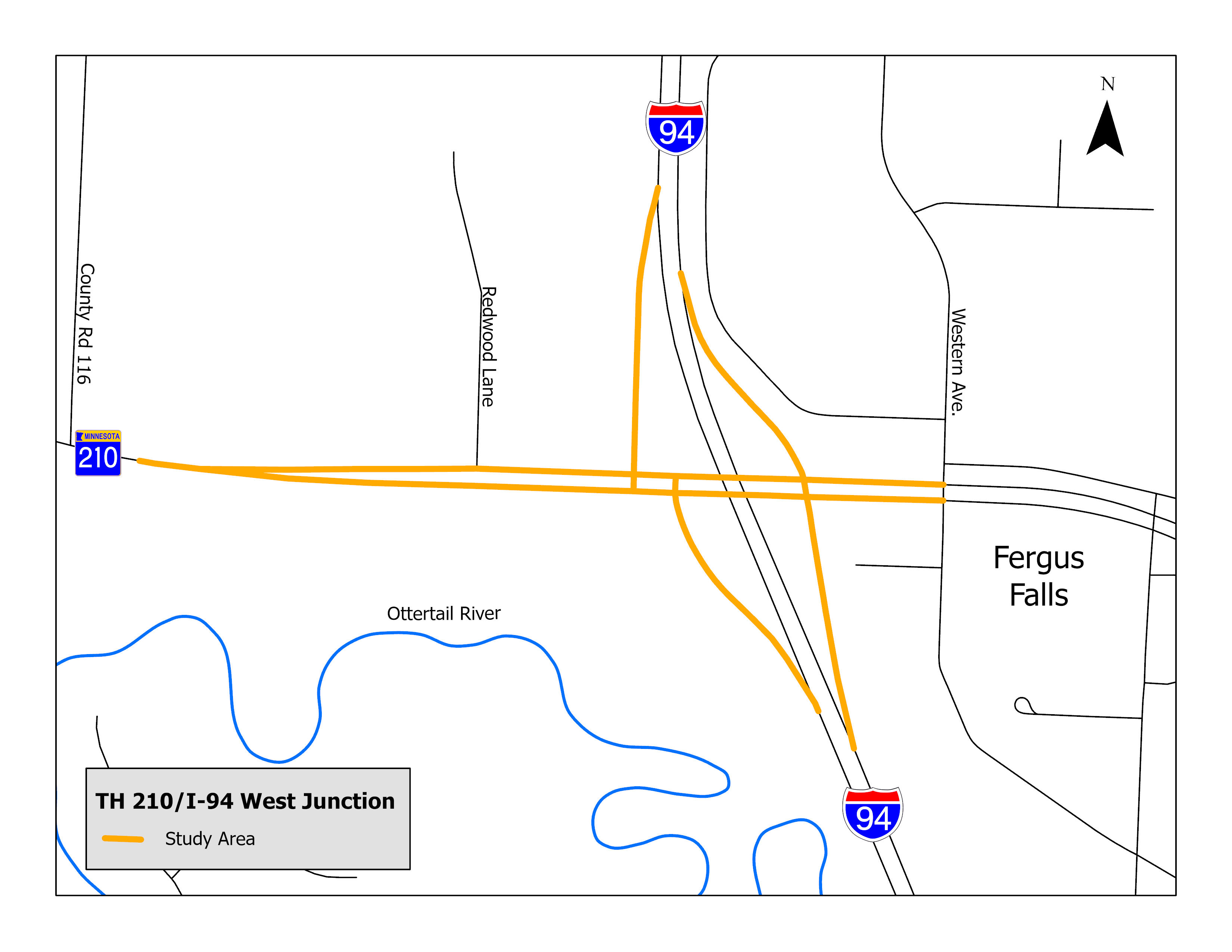 Hwy 55 project map Map shows project limits on Highway 210 at the west junction of I-94 in Fergus Falls